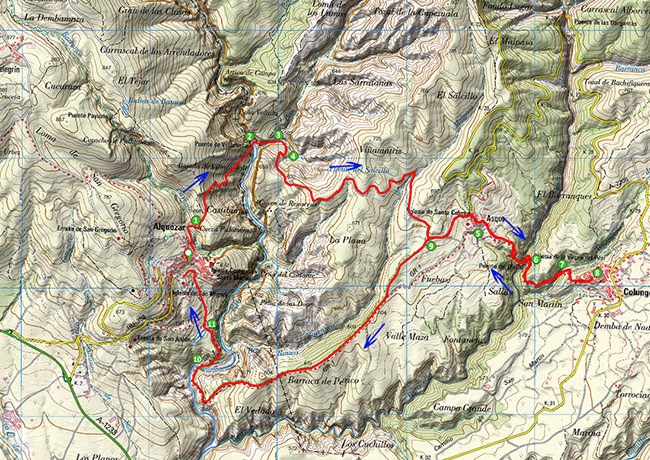 Mapa de la circular Alquézar - Asque - Colungo. P.N Sierra y Cañones de Guara.
          Somontano de Barbastro