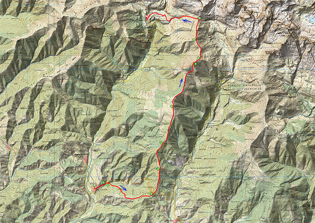 Mapa de la travesia Jasa - Pico Mezola - Refugio de Lizara